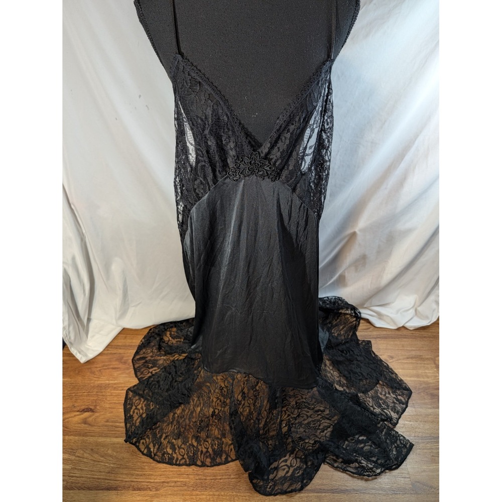 Vtge Jill Andrea Black Lace Size XXL Hi Low Nightgown